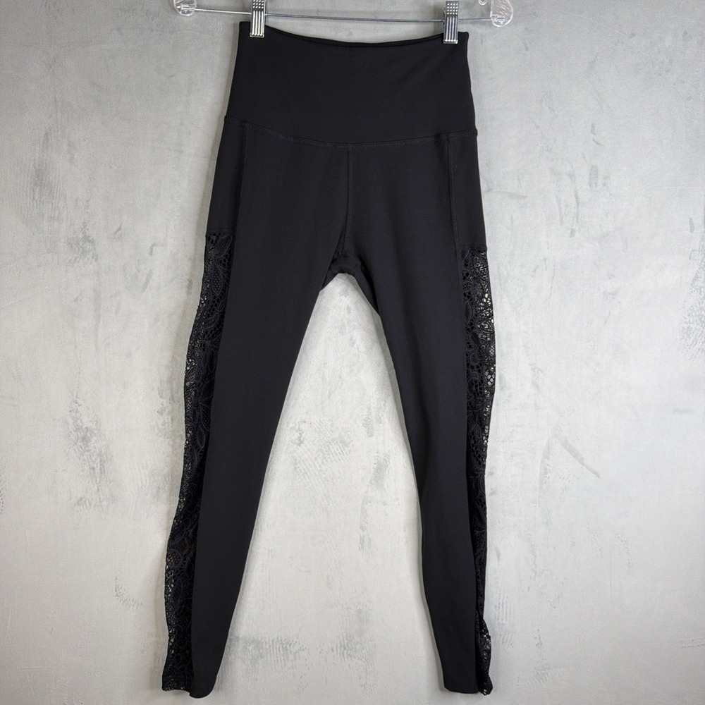 Beyond Yoga Leggings Women M Black High Rise Lace Panel Athletic Yoga